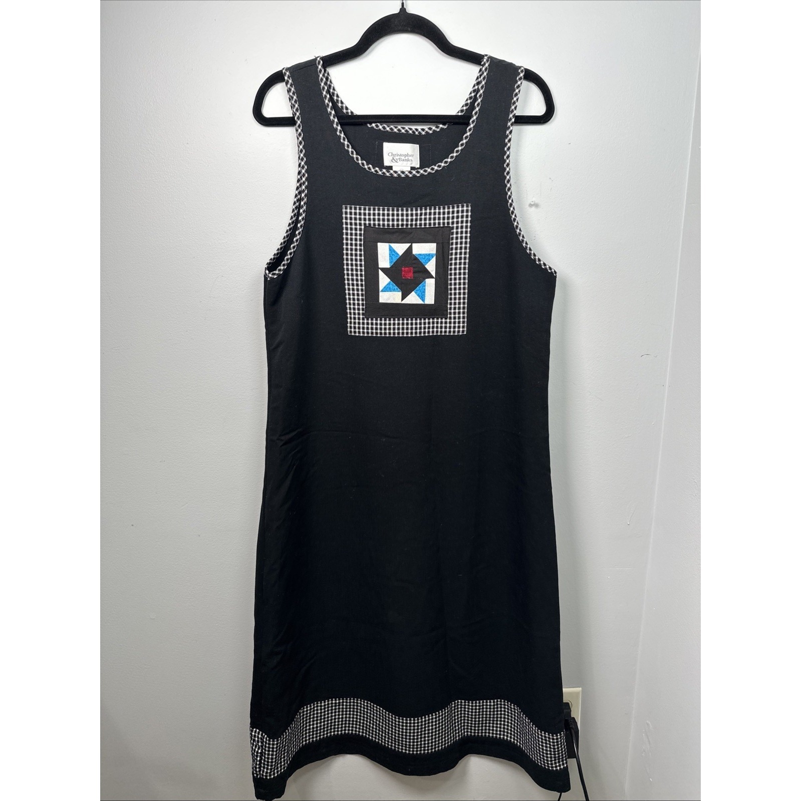 Vintage Christopher & Banks Medium Overalls Dress Black Midi Womens Teacher